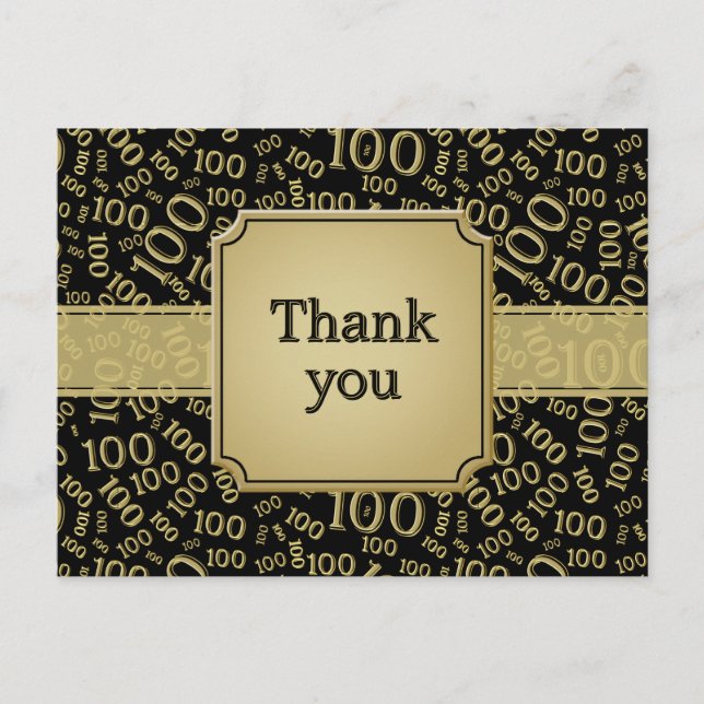 Thank You 100th Birthday Number Pattern Gold/Black Postkarte (Vorderseite)