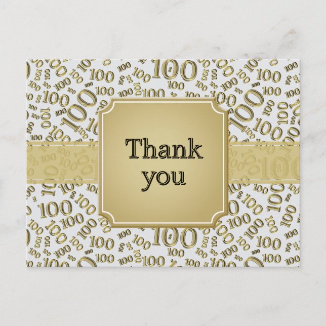 Thank You 100th Birthday Number Pattern Gold/White Postkarte (Vorderseite)