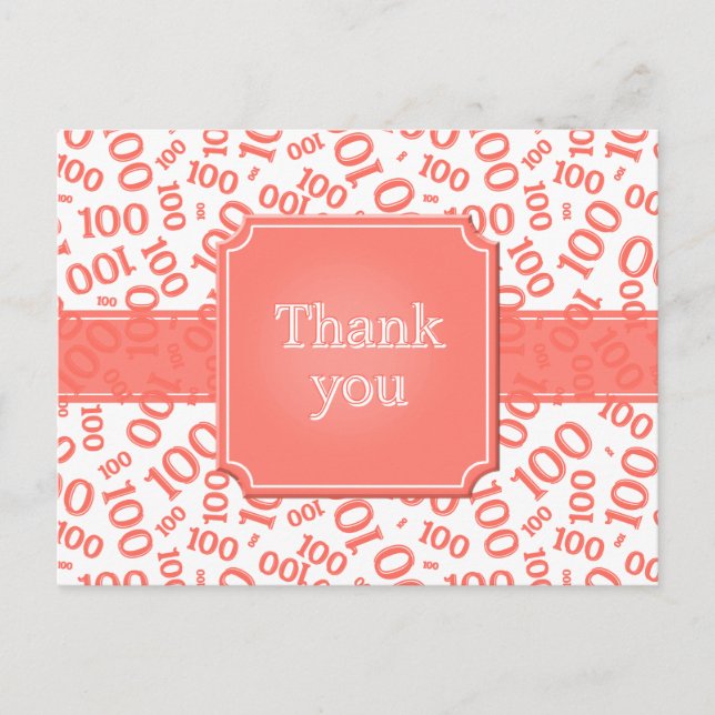 Thank You 100th Number Pattern Coral/White Postkarte (Vorderseite)