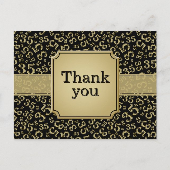 Thank You 35 Number Pattern Black/Gold Postkarte (Vorderseite)