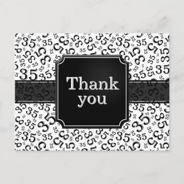 Thank You 35 Number Pattern Black/White Postkarte (Vorderseite)