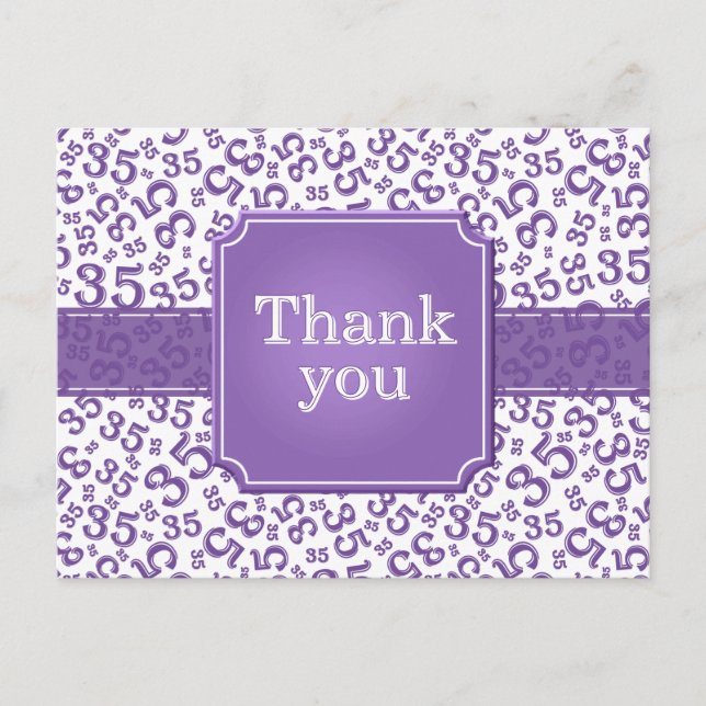 Thank You 35 Number Pattern Purple/White Postkarte (Vorderseite)