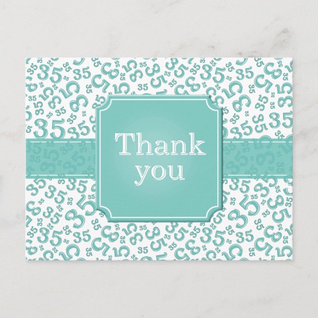 Thank You 35 Number Pattern Teal/White Postkarte (Vorderseite)
