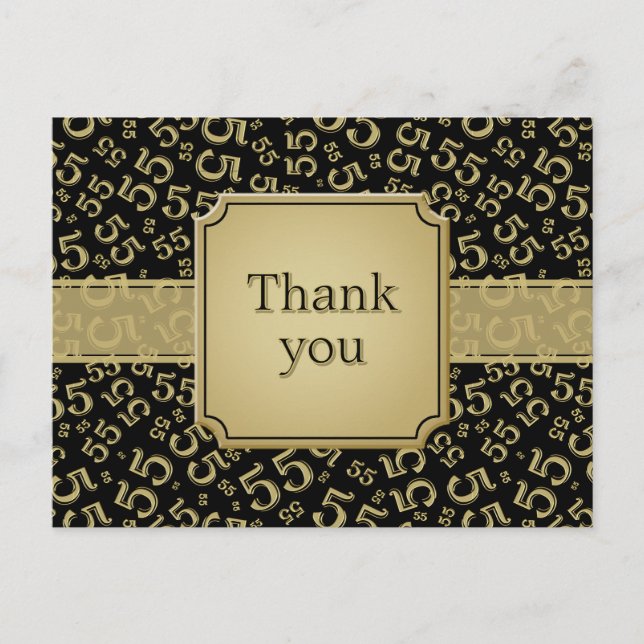Thank You 55 Number Pattern Black/Gold Postkarte (Vorderseite)