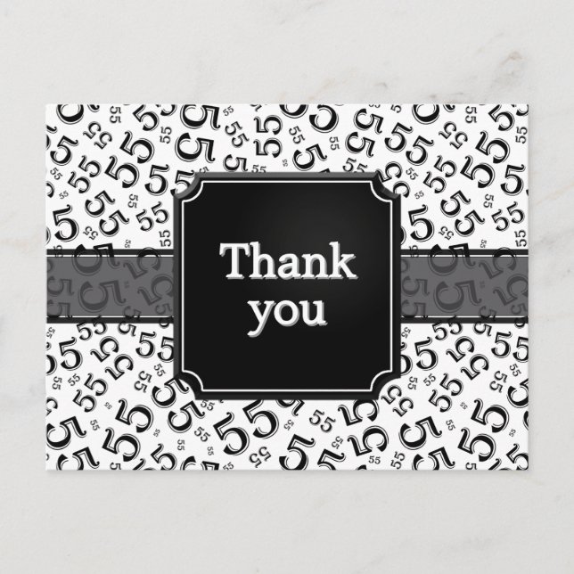 Thank You 55 Number Pattern Black/White Postkarte (Vorderseite)