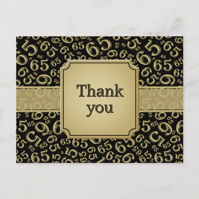 Thank You 65 Number Pattern Gold/Black Postkarte (Vorderseite)