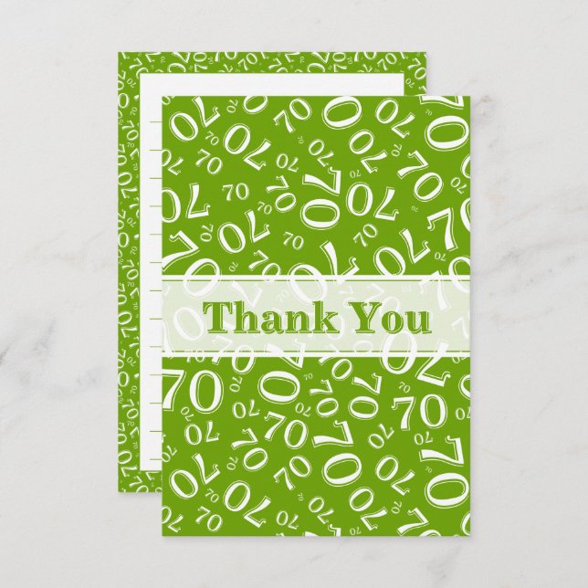 Thank You 70 Birthday Number Pattern Green/White Dankeskarte (Vorne/Hinten)