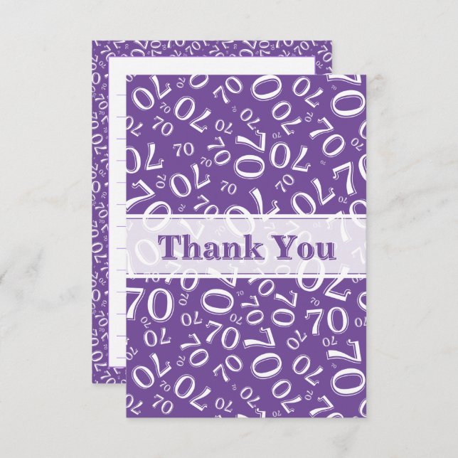 Thank You 70 Birthday Number Pattern Purple/White Dankeskarte (Vorne/Hinten)