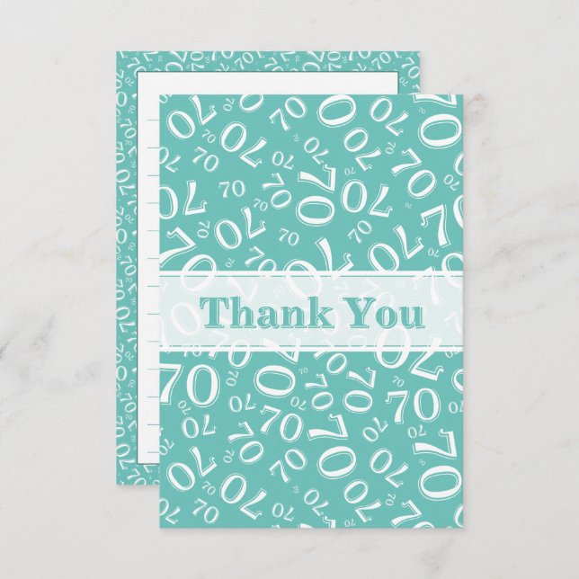 Thank You 70 Birthday Number Pattern Teal/White Dankeskarte (Vorne/Hinten)