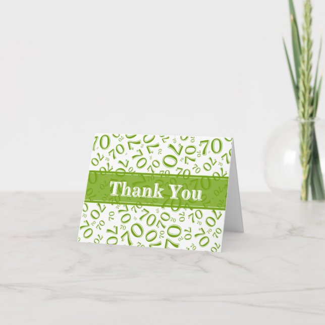 Thank You 70th Birthday Number Pattern Green/White Dankeskarte (Vorderseite)