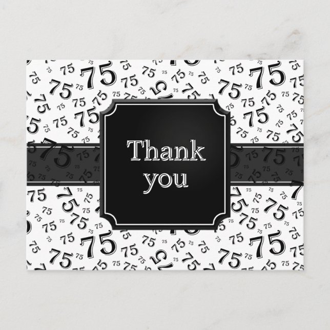 Thank You 75 Number Pattern Black/White Postcard Postkarte (Vorderseite)