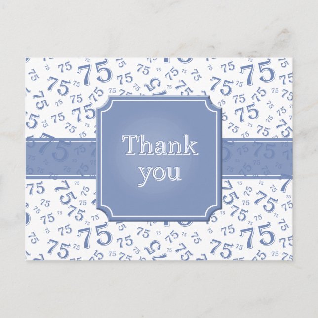 Thank You 75 Number Pattern Blue/White Postcard Postkarte (Vorderseite)