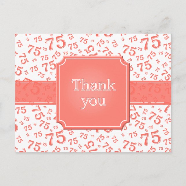 Thank You 75 Number Pattern Coral/White Postkarte (Vorderseite)