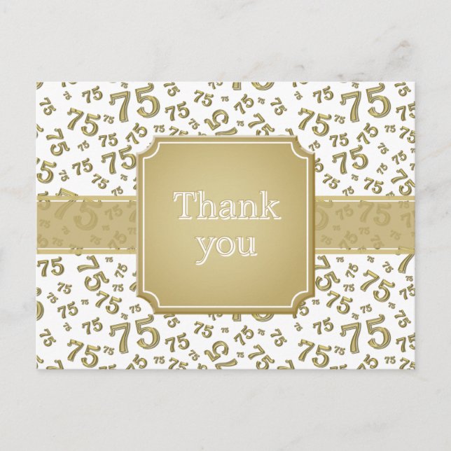 Thank You 75 Number Pattern Gold/White Postkarte (Vorderseite)