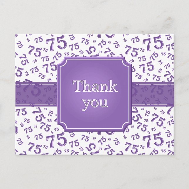 Thank You 75 Number Pattern Purple/White Postkarte (Vorderseite)