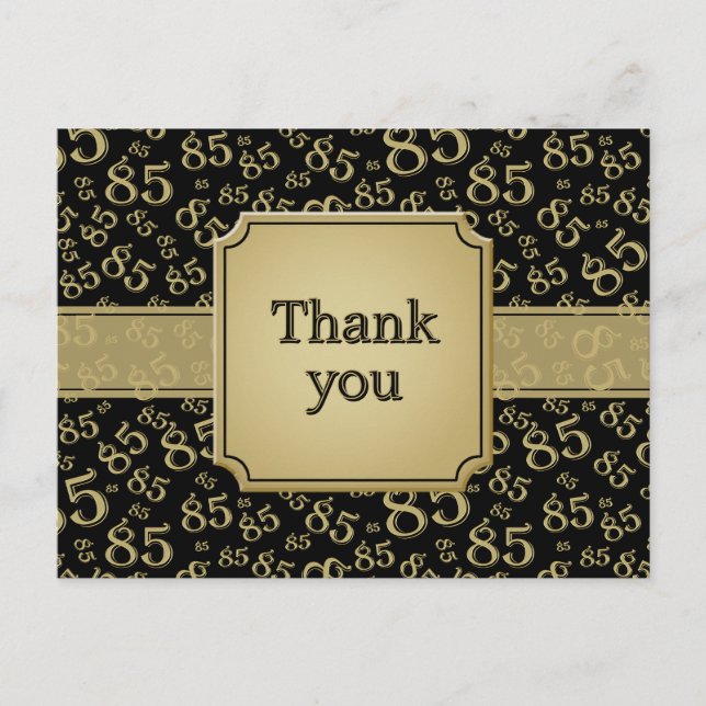 Thank You 85 Number Pattern Black/Gold Postkarte (Vorderseite)