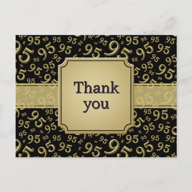 Thank You 95 Number Pattern Gold/Black Postkarte (Vorderseite)