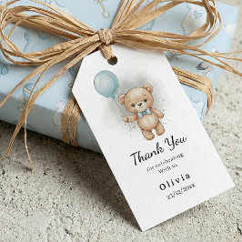 Thank you Baby Shower for Boy Blue Balloon Bear Geschenkanhänger