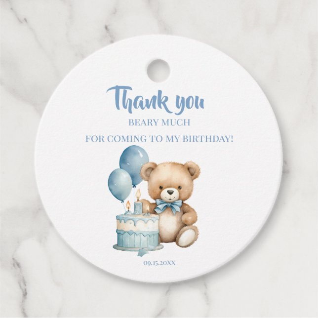 Thank You Beary Much First Birthday Watercolor Geschenkanhänger (Vorderseite)