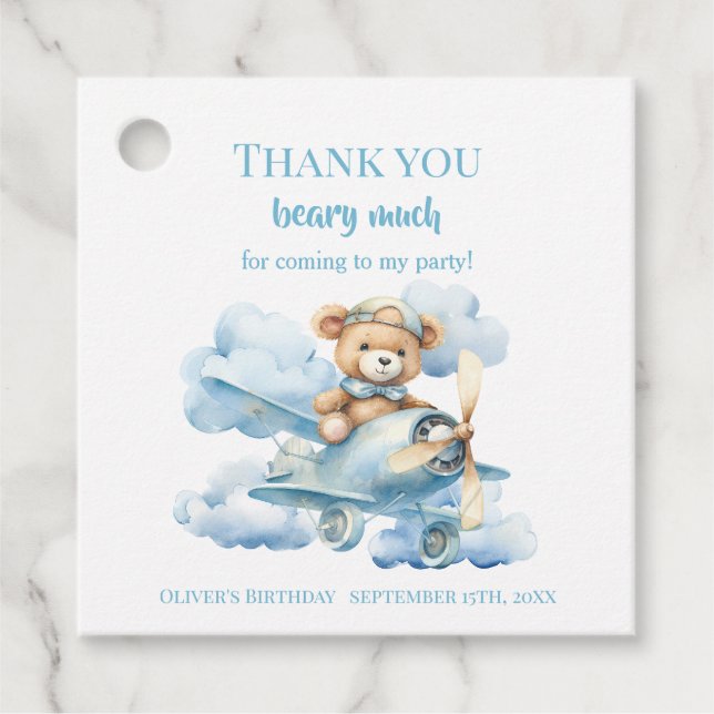 Thank You Beary Much Watercolor Teddy Bear Geschenkanhänger (Vorderseite)