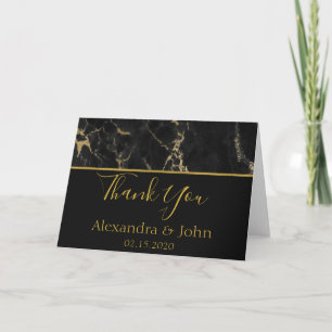Thank You Black and Gold Elegant Marble Dankeskarte