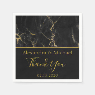 Thank You Black and Gold Elegant Marble Serviette