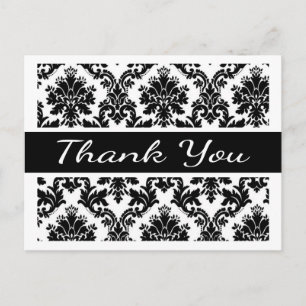 Thank You Black And White Damask Floral  Postcard Postkarte