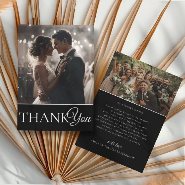 Thank You Black & White 2 Photo Wedding Dankeskarte (Von Creator hochgeladen)