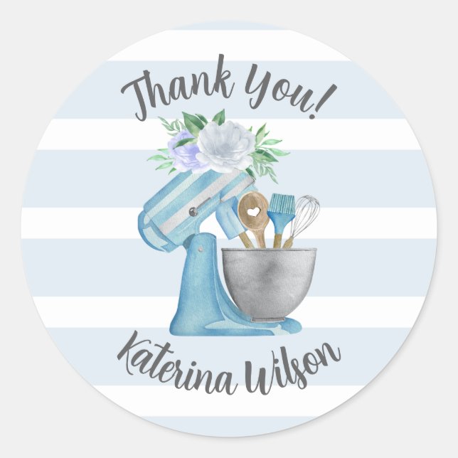 Thank You Blue Flower Mixer Small Bakery Runder Aufkleber (Vorderseite)