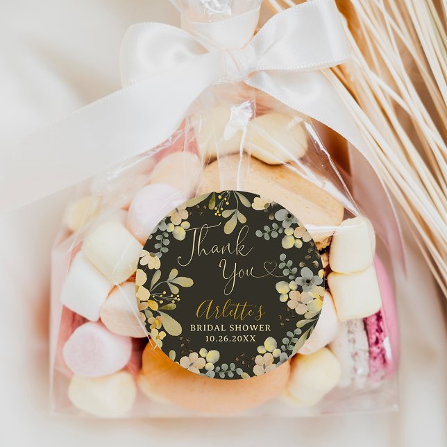 Thank you boho floral autumn chic bridal shower runder aufkleber (Thank you boho floral autumn chic bridal shower classic round sticker)