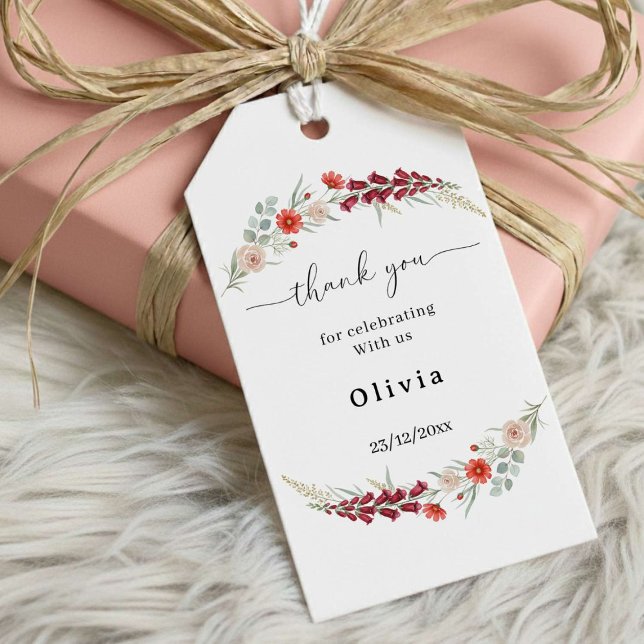 Thank you boho floral Baby Shower red wildflower  Geschenkanhänger (Von Creator hochgeladen)