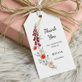 Thank you Boho floral Baby Shower red wildflower Geschenkanhänger