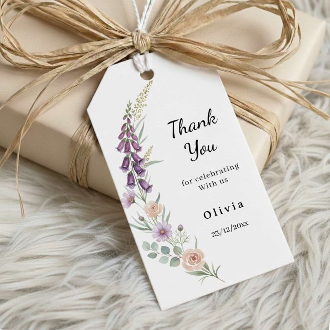 Thank You Boho Floral Baby Shower  Wildflower  Geschenkanhänger (Von Creator hochgeladen)