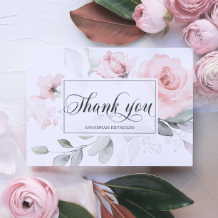 THANK YOU BRIDAL SHOWER PINK FLORAL ROSES DANKESKARTE
