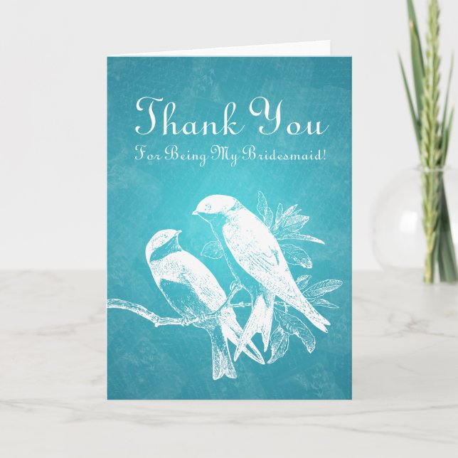 Thank You Bridesmaid Love Birds Blue Dankeskarte (Vorderseite)