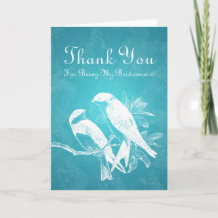 Thank You Bridesmaid Love Birds Blue Dankeskarte