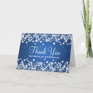 Thank You Bridesmaid Winter Sparkle Blue Dankeskarte