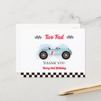 Thank you card 2nd Birthday Too Fast, Vintage Race Postkarte
