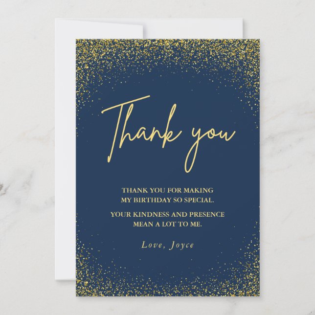 Thank you card 75th birthday Gold Navy Glam Einladung (Vorderseite)