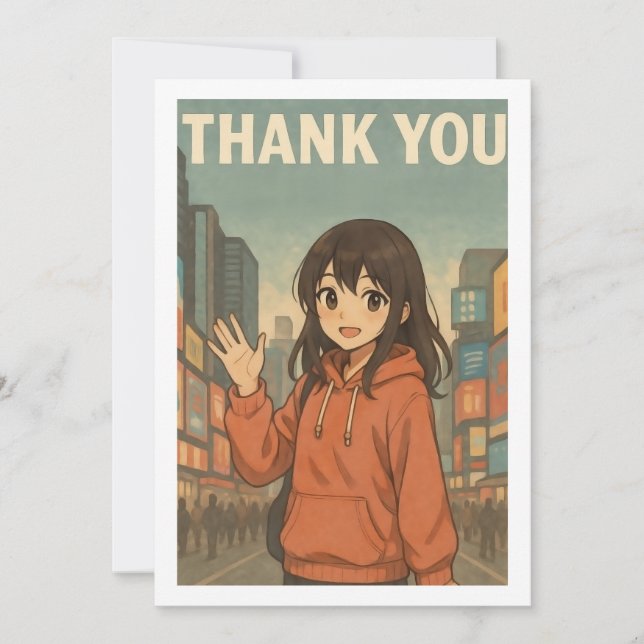 Thank You Card - Anime Girl in Times Square Dankeskarte (Vorderseite)