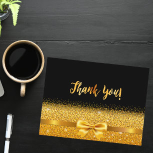Thank you card birthday black gold bow postkarte