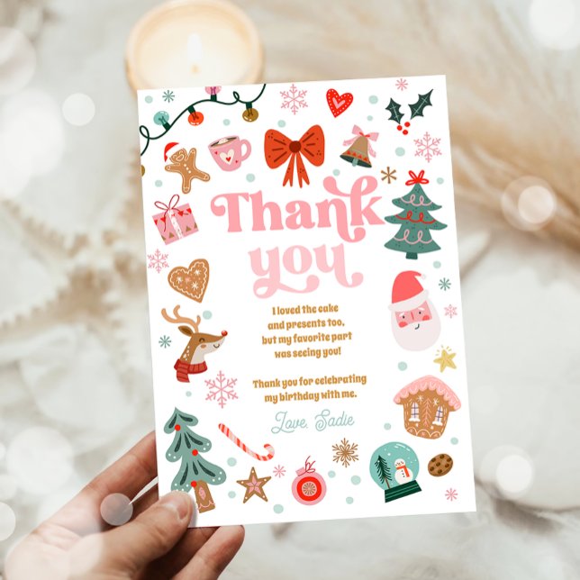  Thank You Card Christmas Birthday Pink Holidays Einladung (Von Creator hochgeladen)