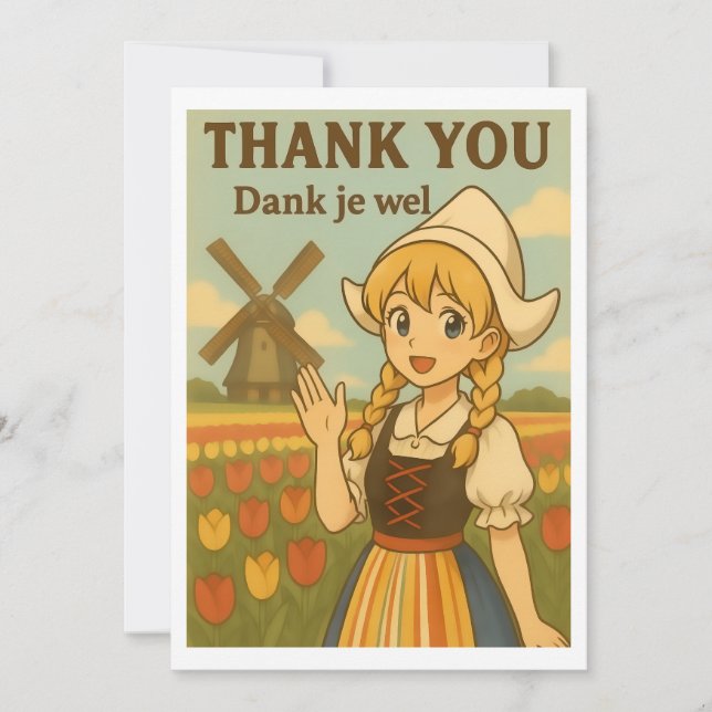 Thank You Card - Dutch Girl in Tulip Field Dankeskarte (Vorderseite)