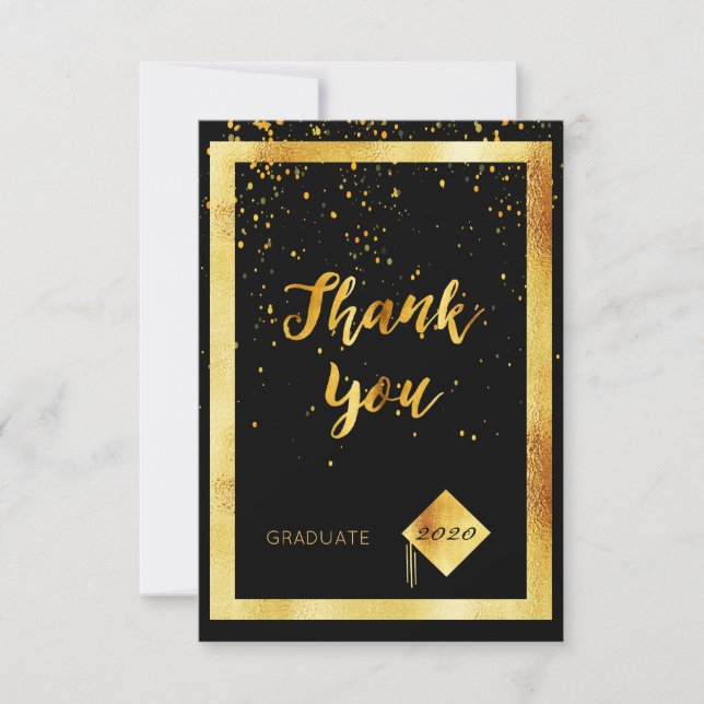 Thank you card graduation black gold confetti dankeskarte (Vorderseite)