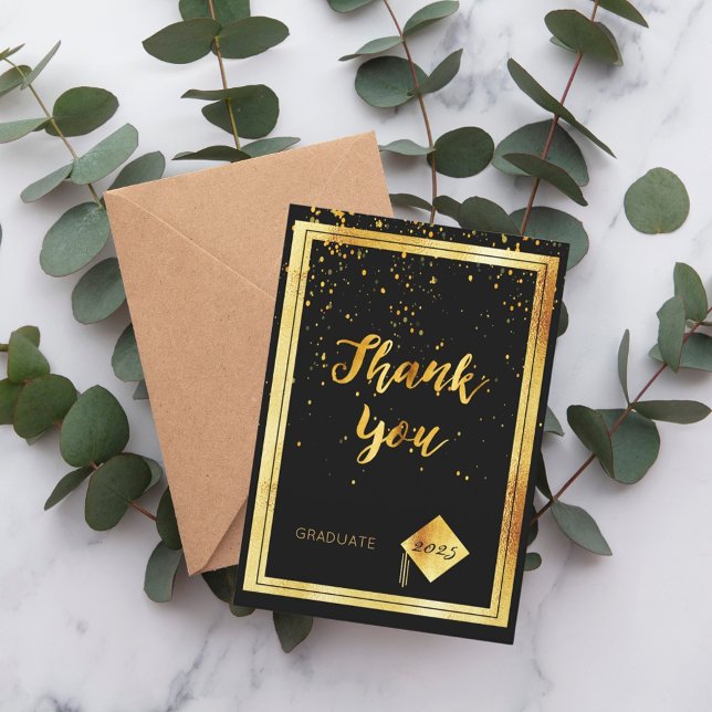 Thank you card graduation black gold confetti dankeskarte (Von Creator hochgeladen)
