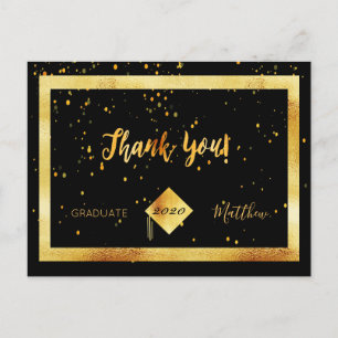 Thank you card graduation black gold confetti postkarte