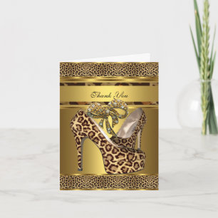 Thank You Card Hi Heel Shoes Leopard Gold Bow Dankeskarte