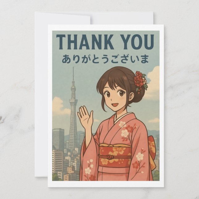Thank You Card - Japanese Kimono Girl in Tokyo Dankeskarte (Vorderseite)