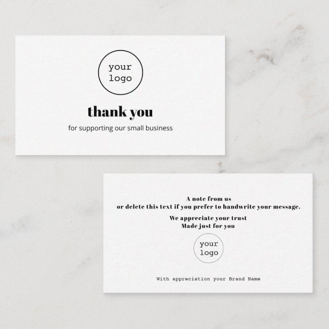 Thank You Card Logo Small Business Packaging Inser Visitenkarte (Vorne/Hinten)