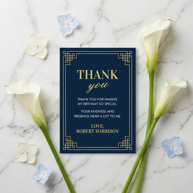 Thank You Card Navy Gold Art Deco 80th Birthday Dankeskarte (SEE FULL SUITE AT BOTTOM)